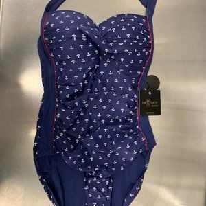 NWT NipTuck Swim Navy Anchor One Piece Swimsuit size 8